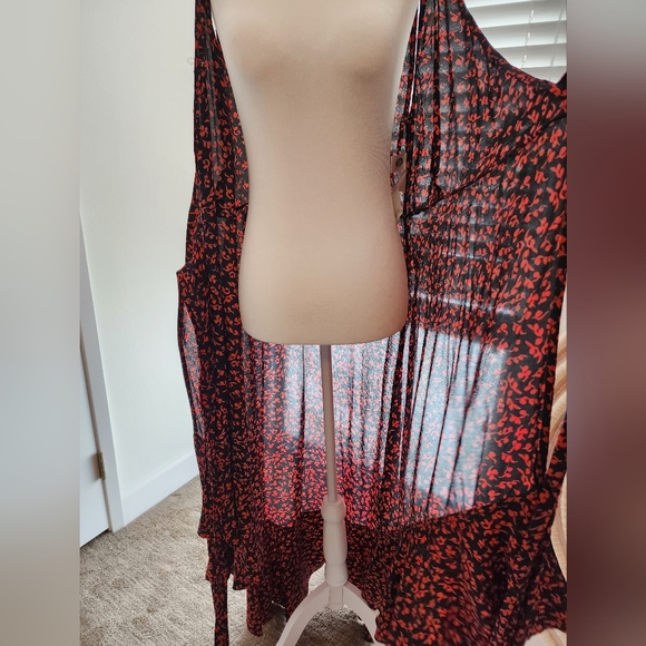 GANNI High-Low Wrap Dress Sz. 4 Red Black - Picture 11 of 11